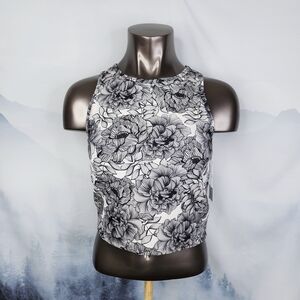 Balance Collection Floral Sleevless Tank Top Women's Large NWT White Black